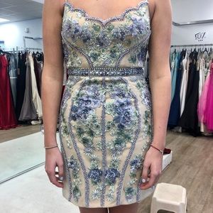 Jovani 66318 Floral Appliqued Short Dress